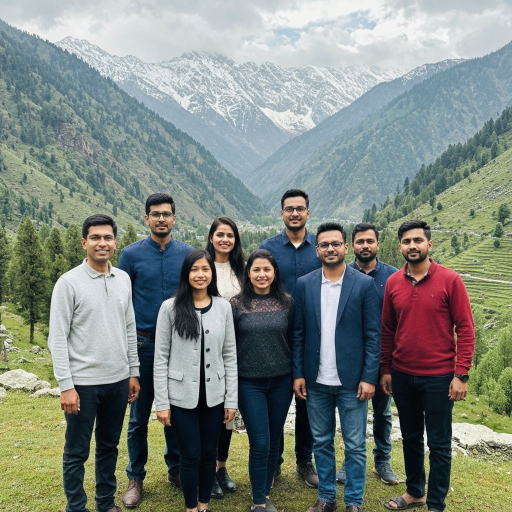 JMG Kashmir team in front of Kashmir mountains